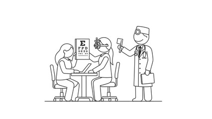 Eye examination with optometrist, patient and eye chart