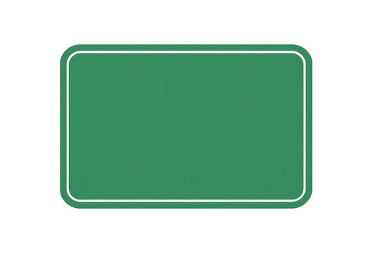 Green rectangular blank road sign with rounded corners, empty template for custom text or symbol, highway information