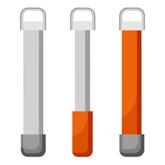 Three vertical poles with gray and orange sections