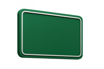 Blank green road sign providing information, direction, and guidance on a transparent background