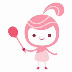 Cute pink character holding a red lollipop stick