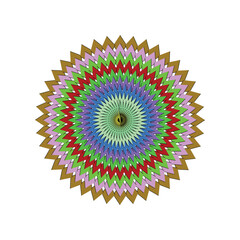 Intricate geometric starburst pattern with layered jagged edges in multiple colors Keywords: abstract