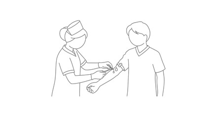 Nurse Taking Blood Sample from Patient Outline medical