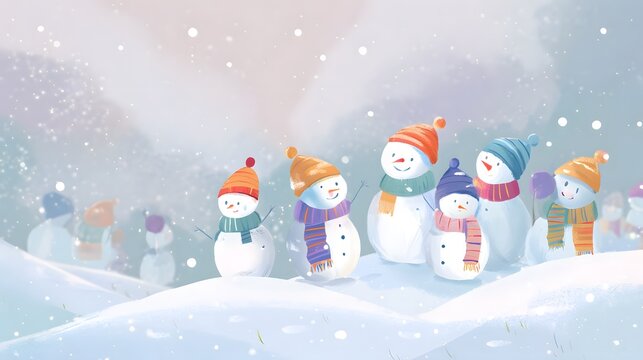 Festive snowmen illustration cheerful winter scene perfect for holiday greeting cards designs