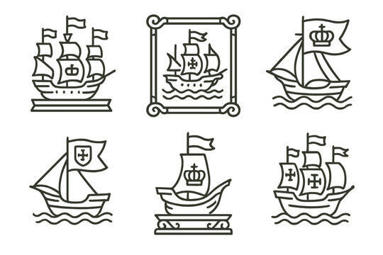 Ornate Ship Icons. Icons for: regal vessel displays, ornate ship showcases, royal bannered decks, elegant mast symbols, heraldic