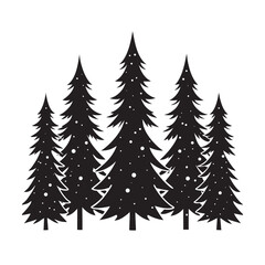 Obraz premium Snowy Fir Tree Line Silhouette Artwork
