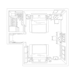 Top Down Floor Plan of Two Bedroom Apartment layout