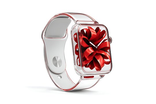 Smartwatch with red ribbon isolated on white background as a christmas present - Powered by Adobe
