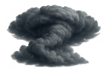 Explosive mushroom cloud forming, rising dark smoke, symbolizing war, disaster, and destruction, on transparent background