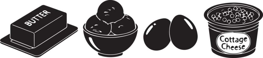 Black and white illustration of butter olives and cheese spread