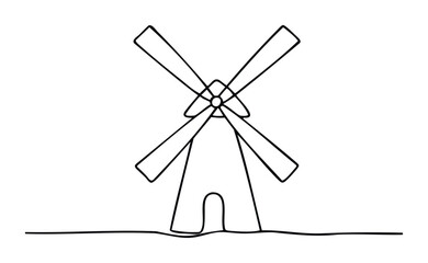 Minimalist black outline of a windmill, perfect for websites, logos, or any design needing a touch of rural charm and agricultural themes.