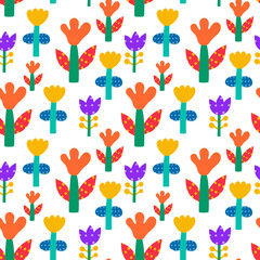 Whimsical flowers seamless pattern