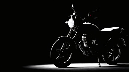 Fototapeta premium Monochrome silhouette of a motorcycle against a dark background