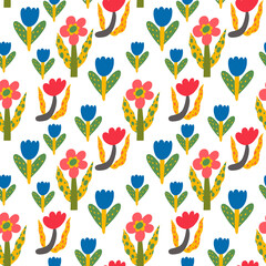 Whimsical flowers seamless pattern