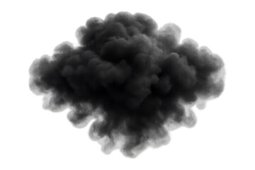 Black smoke plume from an explosion or fire with transparent background creating atmospheric pollution