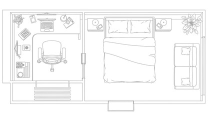 Top View Blueprint of a Studio Apartment Layout floor plan