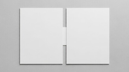 Two blank white cards or papers side-by-side on a neutral gray textured background