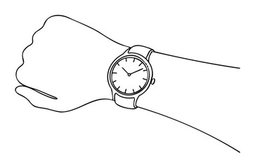 A simple line art shows a wrist with a watch, ideal for representing time, punctuality, or fashion accessories in a modern style.