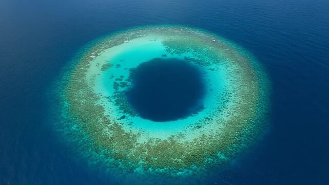 Aerial View Of Coral Atoll Ring In Deep Blue Ocean, Tropical Geography, Marine Landscape, Island Par