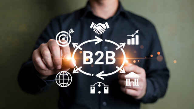 Modern B2B business success strategy with digital transformation and global partnership opportunities presented by executive, perfect for marketing