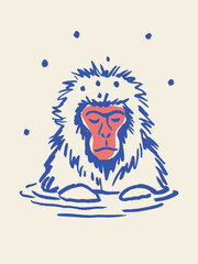 Snow monkey in hot spring doodle vector illustration © Victoria