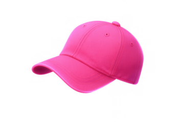 Pink baseball cap floating, casual headwear for sports and daily fashion, vivid color accessory with transparent background