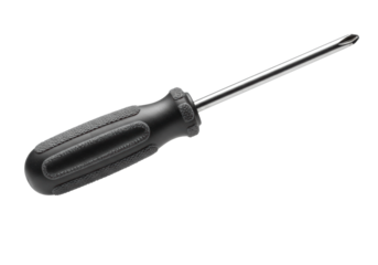Professional phillips head screwdriver with an ergonomic handle floating against a white studio background. Concept of industrial design and precision