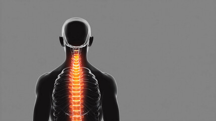Spine anatomy illustration showing vertebrae and spinal cord details