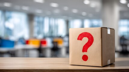 Mystery Cardboard Box with Bold Question Mark Symbol Representing Curiosity, Surprise, and Unknown Delivery Concepts