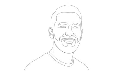Smiling man one line drawing, continuous art portrait illustration, vector isolated on white background, Vector