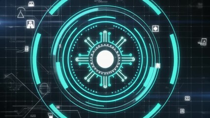 Futuristic digital interface with glowing circular HUD and network connections Keywords: futuristic, digital - Powered by Adobe