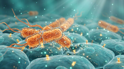 Bacterial Cells Attaching to Host Tissue Surface Visualization