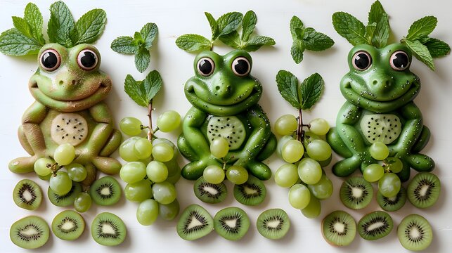 Frog shaped edible art made with fruits high resolution picture
