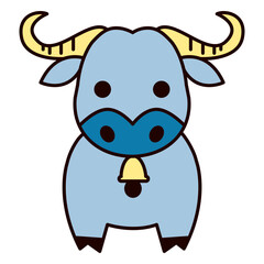 Cute blue bull flat