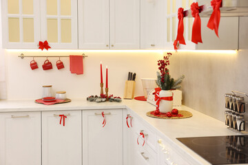 Stylish kitchen with Christmas decor. Interior design