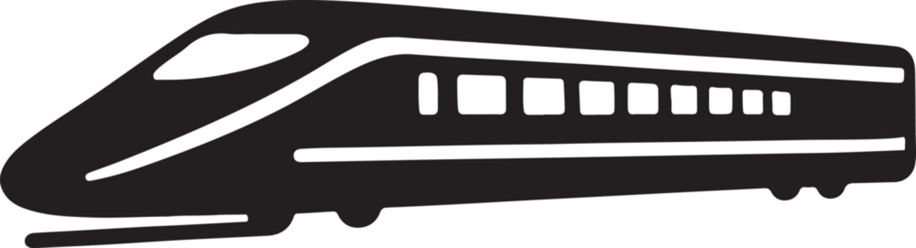 Isolated high speed bullet train icon, sleek fast train vector, aerodynamic extended body silhouette, minimal transport symbol, bold modern rail illustration