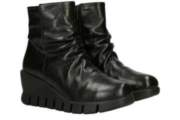 Pair of Black Leather Wedge Ankle Boots with Zipper Isolated on Transparent Background