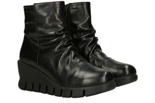 Pair of Black Leather Wedge Ankle Boots with Zipper Isolated on Transparent Background