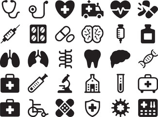 Medical Icons Set Solid Style With White Background illustration