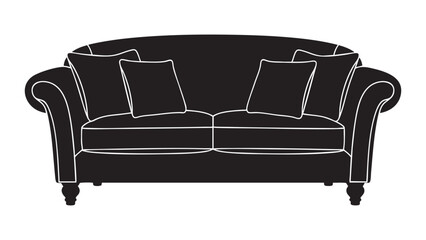 A comfortable black leather sofa is an essential contemporary furniture piece for a luxury interior living room design, isolated on white for decor display