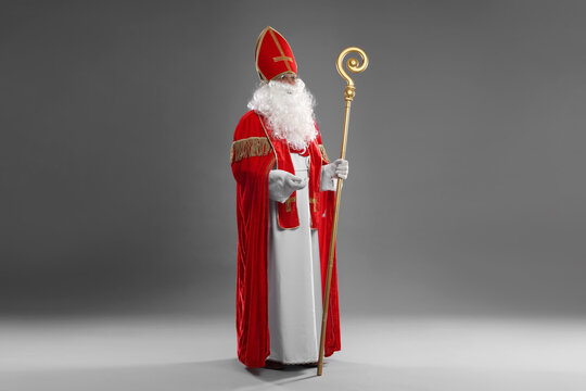 Saint Nicholas with crozier on light background - Powered by Adobe