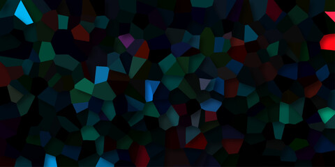 Obraz premium Dark Abstract Geometric Mosaic Pattern with Deep Teal Emerald Red and Blue Polygons on Black Background