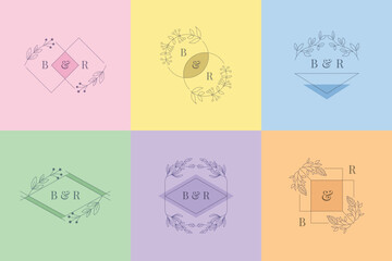Elegant pastel wedding monogram designs for invitations and decor
