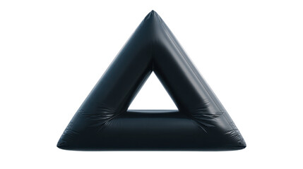Black inflatable triangle shape creating a minimal abstract geometric design, highlighting mathematical form and modern simplicity, transparent background, png