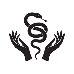 Magical Hands Holding a Curled Snake Silhouette