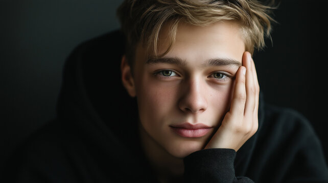 A young man gazes softly, his expression revealing a deep sense of sadness and contemplation Generative AI