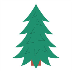 Teal evergreen with pointed dynamic branches and light texture. Simple, clean illustration for Christmas, winter, forest, holiday, kids, adventure, nature graphics. Flat vector. Hand drawn. Isolated.
