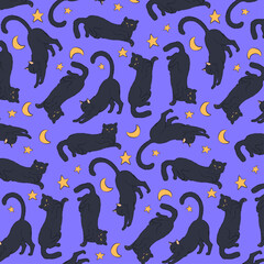 Funny black cats pattern illustration