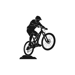 Naklejka premium silhouette of a man riding a bicycle vector silhouette on a white background.