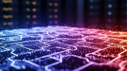 Data Grid Abstract Technology Landscape with Blue and Red Network Connection